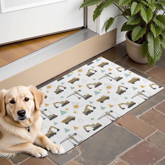 Cartoon Construction Vehicles Geometric Shapes Door Rugs,Washable Non Slip Door Mats Indoor,Decorative Door Mats,Entry Mat Indoor for Entrance,Bedroom,Kitchen,Bathroom,16"x24"