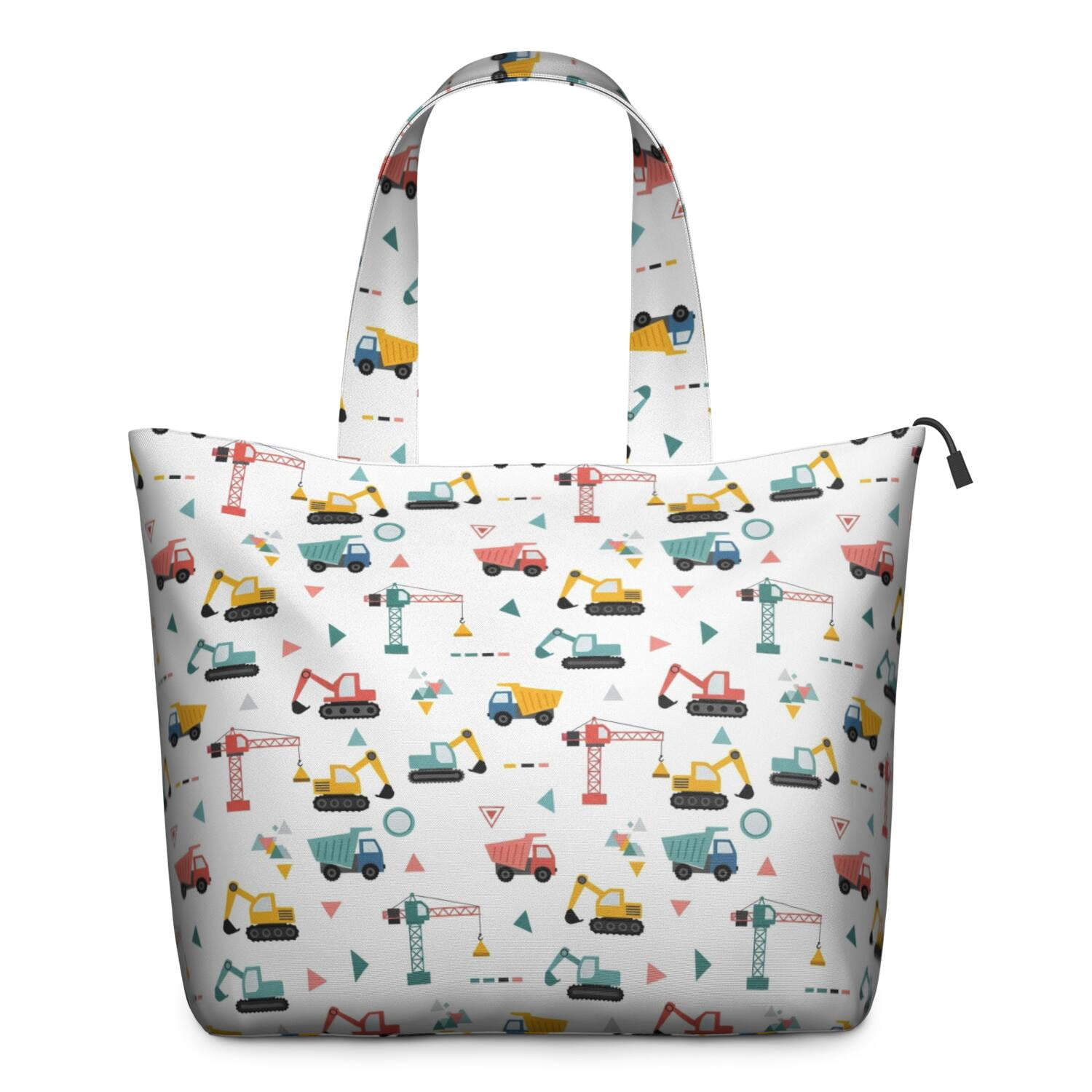 Cartoon Construction Vehicles Geometric Shapes Travel Tote Bags for Women Carry On,Large Weekender Bags for Women Travel,Multi Functional Duffle Bag for Work,Shopping,Sports