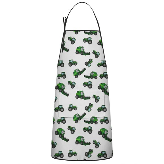 Cartoon Construction Vehicles Green Gray Apron-Garden Aprons for Women with Pockets-Cotton Linen Waterproof Kitchen Cooking Gardening Aprons Adjustable for Kitchen,Cooking,BBQ and Salon 33x27 Inch