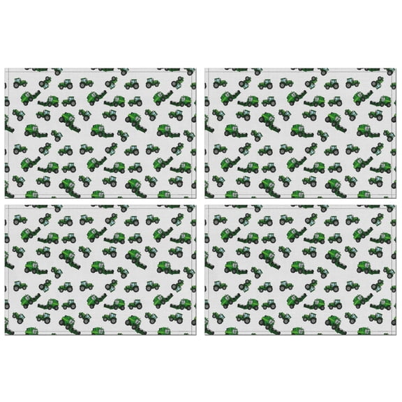 Cartoon Construction Vehicles Green Gray Pattern Summer Placemats Table Placemats Set Of 4-Linen Kitchen Washable Placemats Table Mats 11.8"x17.7" Non-Slip Heat Resistant