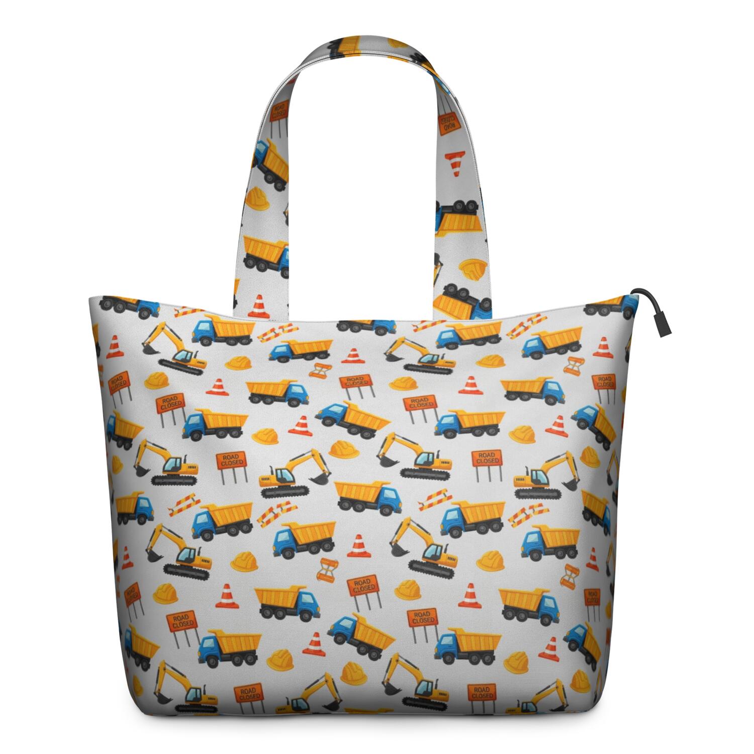 Cartoon Construction Vehicles Hard Hats Travel Tote Bags for Women Carry On,Large Weekender Bags for Women Travel,Multi Functional Duffle Bag for Work,Shopping,Sports