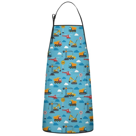 Cartoon Construction Vehicles Helicopters Apron-Garden Aprons for Women with Pockets-Cotton Linen Waterproof Kitchen Cooking Gardening Aprons Adjustable for Kitchen,Cooking,BBQ and Salon 33x27 Inch