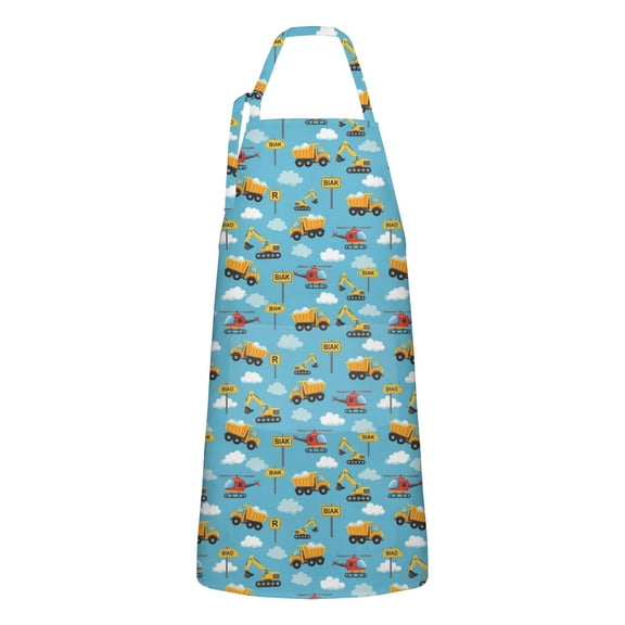 Cartoon Construction Vehicles Helicopters Apron-Garden Aprons for Women with Pockets-Cotton Linen Waterproof Kitchen Cooking Gardening Aprons Adjustable for Kitchen,Cooking,BBQ and Salon 33x27 Inch