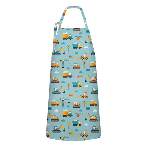 Cartoon Construction Vehicles Helicopters Apron-Garden Aprons for Women with Pockets-Cotton Linen Waterproof Kitchen Cooking Gardening Aprons Adjustable for Kitchen,Cooking,BBQ and Salon 33x27 Inch