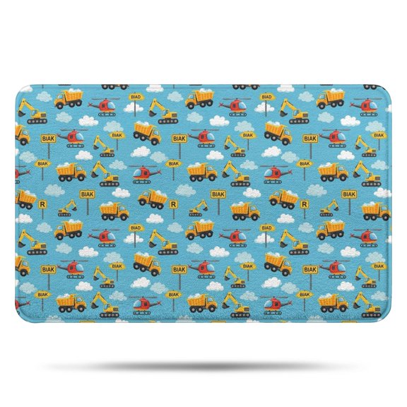 Cartoon Construction Vehicles Helicopters Bathroom Rugs Mat,Non Slip Microfiber Bathroom Rug,Rubber Backing,Soft Bathroom Mats for Bathroom Floor,Tub and Shower,17x27in(43x68cm)