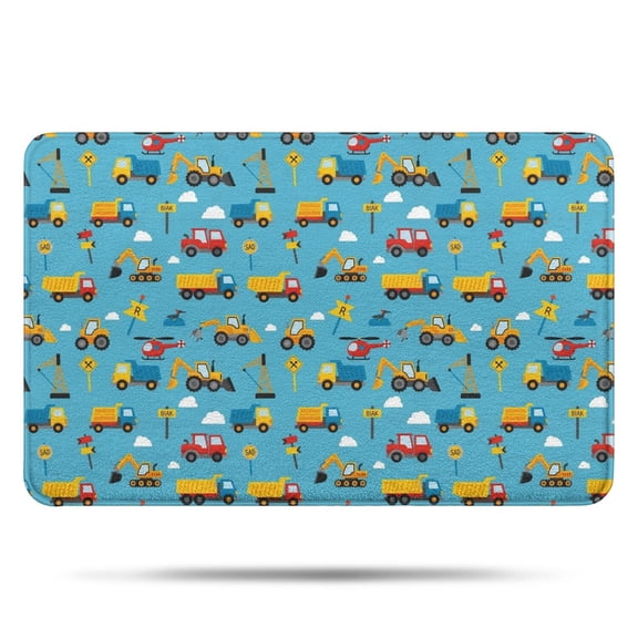 Cartoon Construction Vehicles Helicopters Bathroom Rugs Mat,Non Slip Microfiber Bathroom Rug,Rubber Backing,Soft Bathroom Mats for Bathroom Floor,Tub and Shower,17x27in(43x68cm)