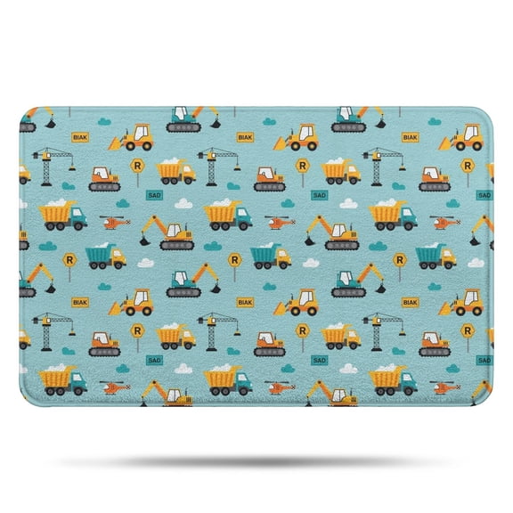 Cartoon Construction Vehicles Helicopters Bathroom Rugs Mat,Non Slip Microfiber Bathroom Rug,Rubber Backing,Soft Bathroom Mats for Bathroom Floor,Tub and Shower,17x27in(43x68cm)
