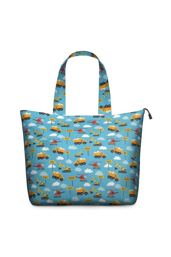 Cartoon Construction Vehicles Helicopters Travel Tote Bags for Women Carry On,Large Weekender Bags for Women Travel,Multi Functional Duffle Bag for Work,Shopping,Sports