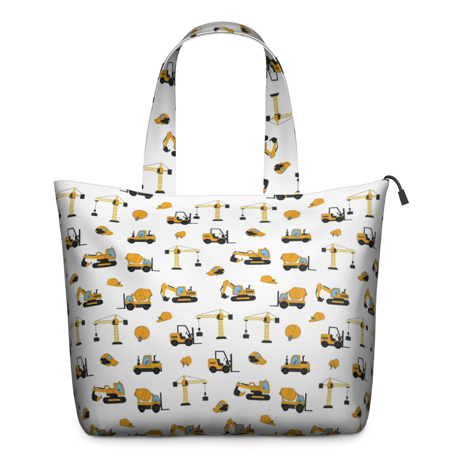 Cartoon Construction Vehicles Helmets White Pattern Travel Tote Bags for Women Carry On,Large Weekender Bags for Women Travel,Multi Functional Duffle Bag for Work,Shopping,Sports
