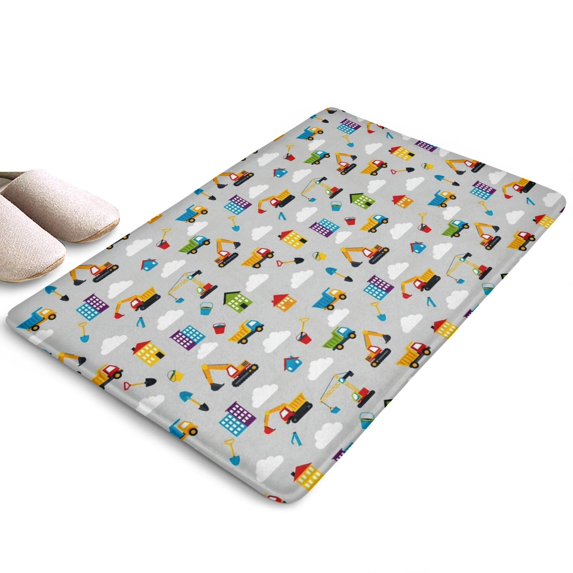 Cartoon Construction Vehicles Houses Flannel Non Slip Door Rugs,Washable Door Mats Indoor,Decorative Door Mats,Dirt-Resistant and Absorbent Doormat for Entrance,Bedroom,Kitchen,Bathroom,31.5"x17"