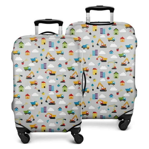 Cartoon Construction Vehicles Houses Luggage Cover Fashion Suitcase Cover Baggage Covers Fit 25-28 Inch Luggage (Go Travel)