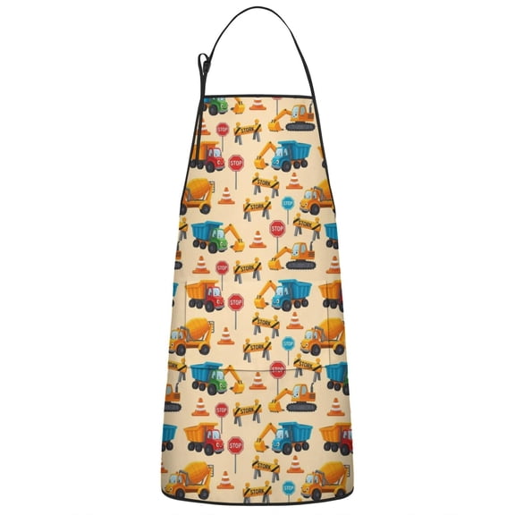 Cartoon Construction Vehicles Mixers Apron-Garden Aprons for Women with Pockets-Cotton Linen Waterproof Kitchen Cooking Gardening Aprons Adjustable for Kitchen,Cooking,BBQ and Salon 33x27 Inch