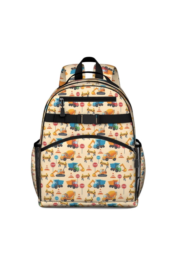 Cartoon Construction Vehicles Mixers Backpack for School,Cute School Bag,Schoolbag with Adjustable Shoulder Straps & Padded Back,15.25"x11.5"x5.25"