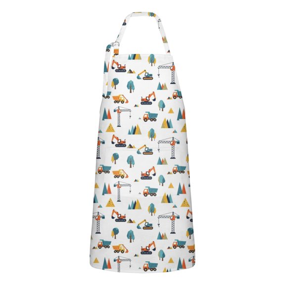Cartoon Construction Vehicles Mountains Apron-Garden Aprons for Women with Pockets-Cotton Linen Waterproof Kitchen Cooking Gardening Aprons Adjustable for Kitchen,Cooking,BBQ and Salon 33x27 Inch