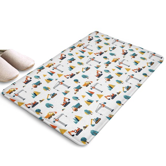 Cartoon Construction Vehicles Mountains Flannel Non Slip Door Rugs,Washable Door Mats Indoor,Decorative Door Mats,Dirt-Resistant and Absorbent Doormat for Entrance,Bedroom,Kitchen,Bathroom,23.5"x16"