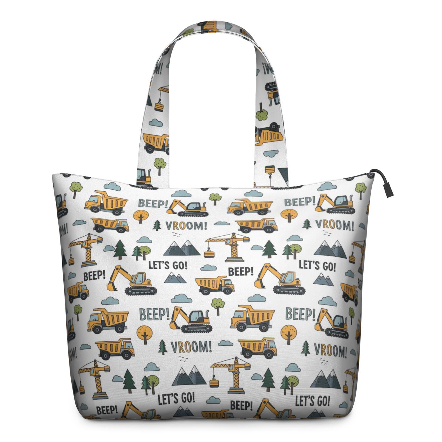 Cartoon Construction Vehicles Mountains Travel Tote Bags for Women Carry On,Large Weekender Bags for Women Travel,Multi Functional Duffle Bag for Work,Shopping,Sports