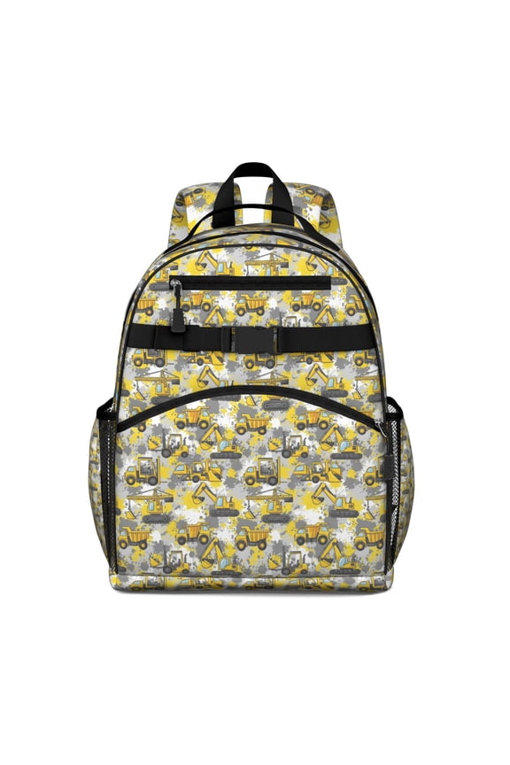 Cartoon Construction Vehicles Paint Splatters Backpack for School,Cute School Bag,Schoolbag with Adjustable Shoulder Straps & Padded Back,15.25"x11.5"x5.25"
