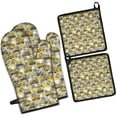 thumbnail image 1 of Cartoon Construction Vehicles Paint Splatters Kitchen Oven Mitt and Pot Holder Sets 4 Pcs for Baking, Cooking and Grilling, Heat Resistant Up To 392 °F, 1 of 7