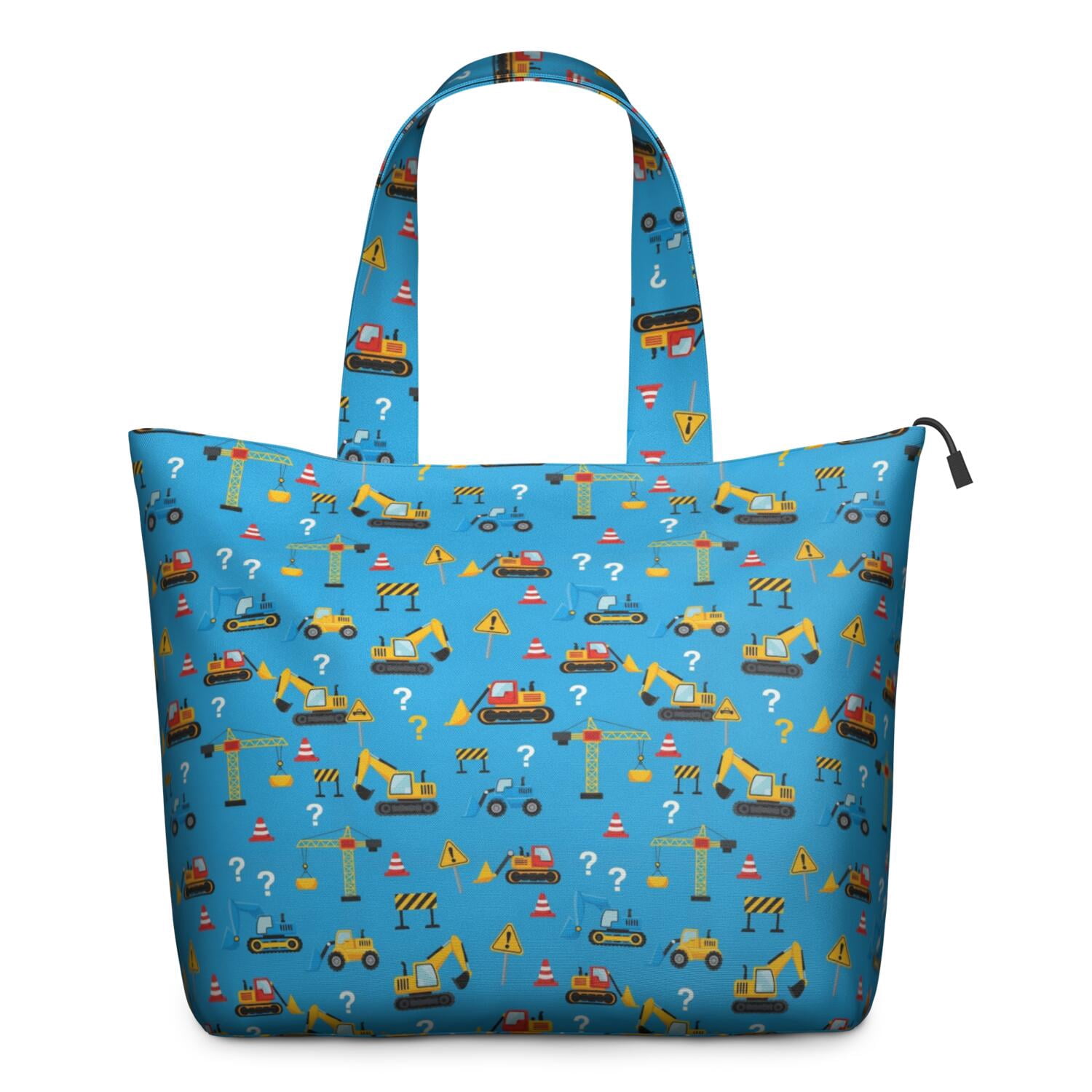 Cartoon Construction Vehicles Question Marks Travel Tote Bags for Women Carry On,Large Weekender Bags for Women Travel,Multi Functional Duffle Bag for Work,Shopping,Sports
