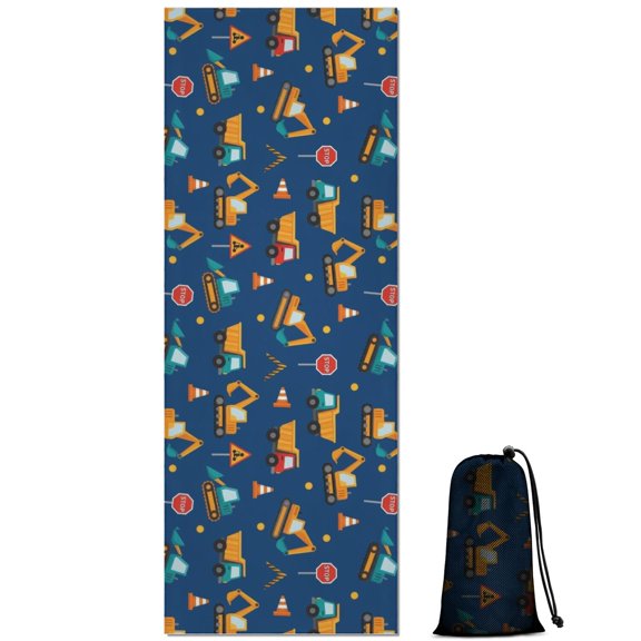 Cartoon Construction Vehicles Road Cones Hot Yoga Mat Towel Non Slip for Hot Yoga - Quick-Drying Yoga Mat Cover with 4 Corner Pockets with Travel Bag - Hot Yoga Towel Non Slip 70"x26"
