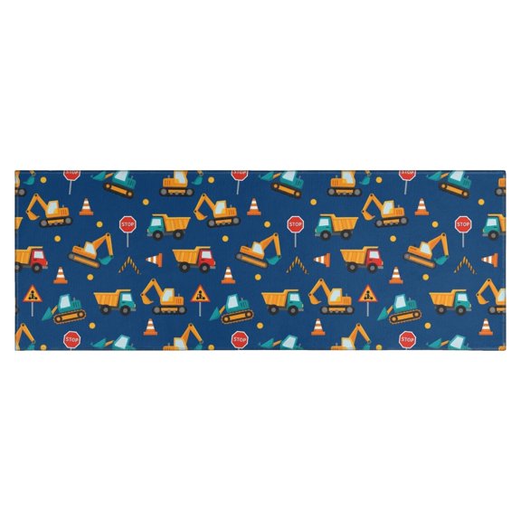 Cartoon Construction Vehicles Road Cones Kitchen Rug Mat,Kitchen Runner Rugs Non Skid Washable,Decorative Kitchen Floor Mats for Kitchen,Sink,Laundry,17"X47"