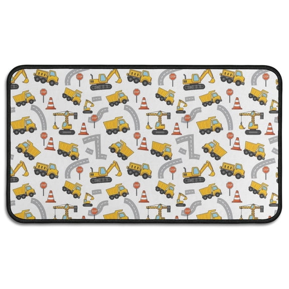 Cartoon Construction Vehicles Road Cones White Pattern Door Rugs,Washable Non Slip Door Mats Indoor,Decorative Door Mats,Entry Mat Indoor for Entrance,Bedroom,Kitchen,Bathroom,30"x17"