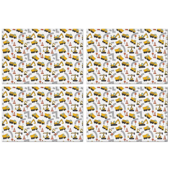 Cartoon Construction Vehicles Road Cones White Pattern Summer Placemats Table Placemats Set Of 4-Linen Kitchen Washable Placemats Table Mats 11.8"x17.7" Non-Slip Heat Resistant