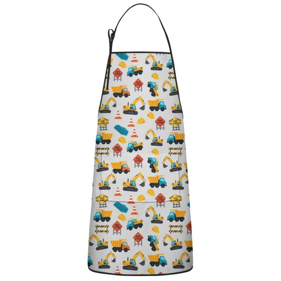 Cartoon Construction Vehicles Road Signs Apron-Garden Aprons for Women with Pockets-Cotton Linen Waterproof Kitchen Cooking Gardening Aprons Adjustable for Kitchen,Cooking,BBQ and Salon 33x27 Inch