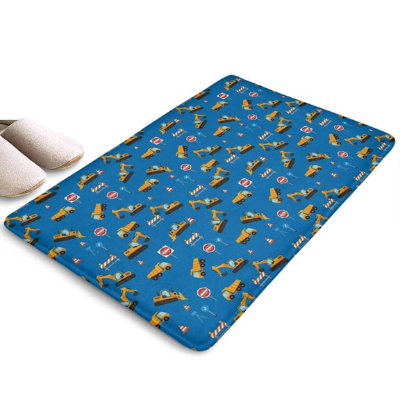 Cartoon Construction Vehicles Road Signs Flannel Non Slip Door Rugs,Washable Door Mats Indoor,Decorative Door Mats,Dirt-Resistant and Absorbent Doormat for Entrance,Bedroom,Kitchen,Bathroom,23.5"x16"