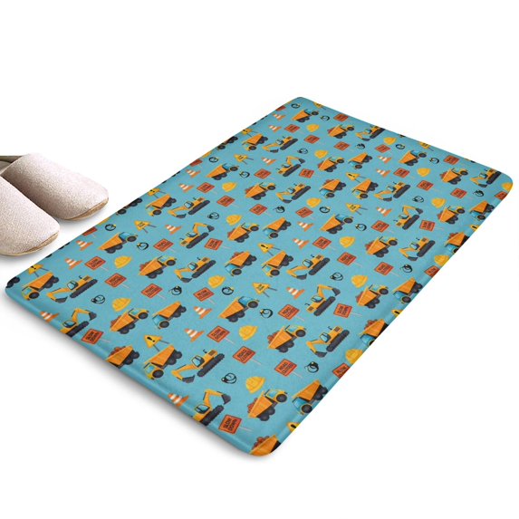 Cartoon Construction Vehicles Road Signs Flannel Non Slip Door Rugs,Washable Door Mats Indoor,Decorative Door Mats,Dirt-Resistant and Absorbent Doormat for Entrance,Bedroom,Kitchen,Bathroom,23.5"x16"
