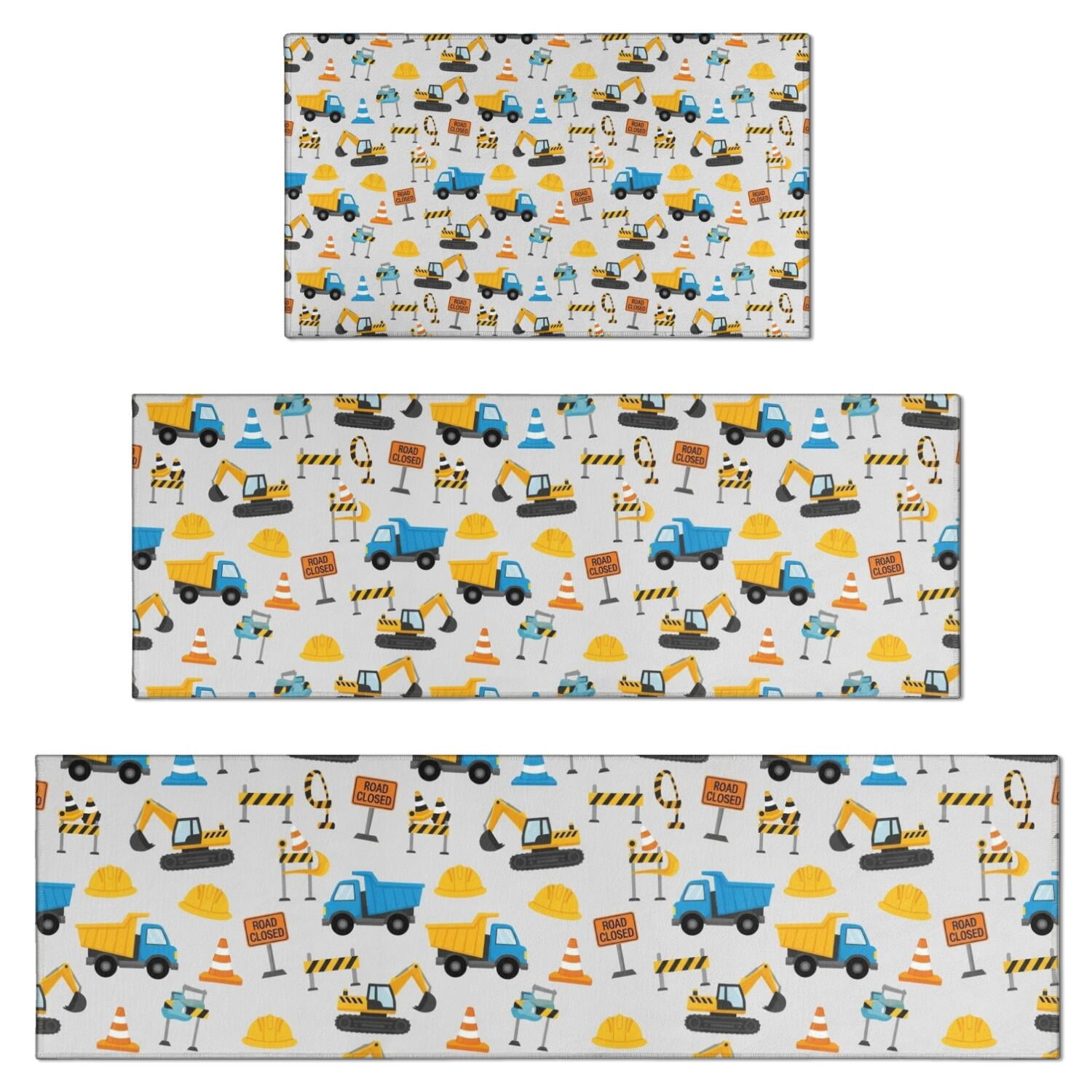 Cartoon Construction Vehicles Road Signs Kitchen Rugs Sets Of 3,Kitchen ...