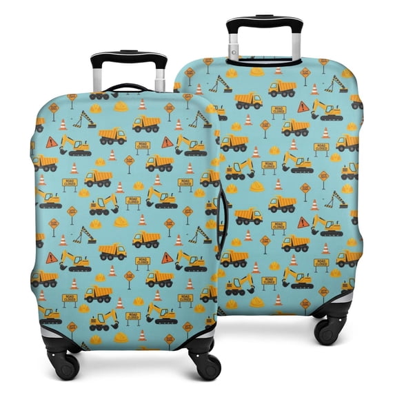 Cartoon Construction Vehicles Road Signs Luggage Cover Fashion Suitcase Cover Baggage Covers Fit 25-28 Inch Luggage (Go Travel)