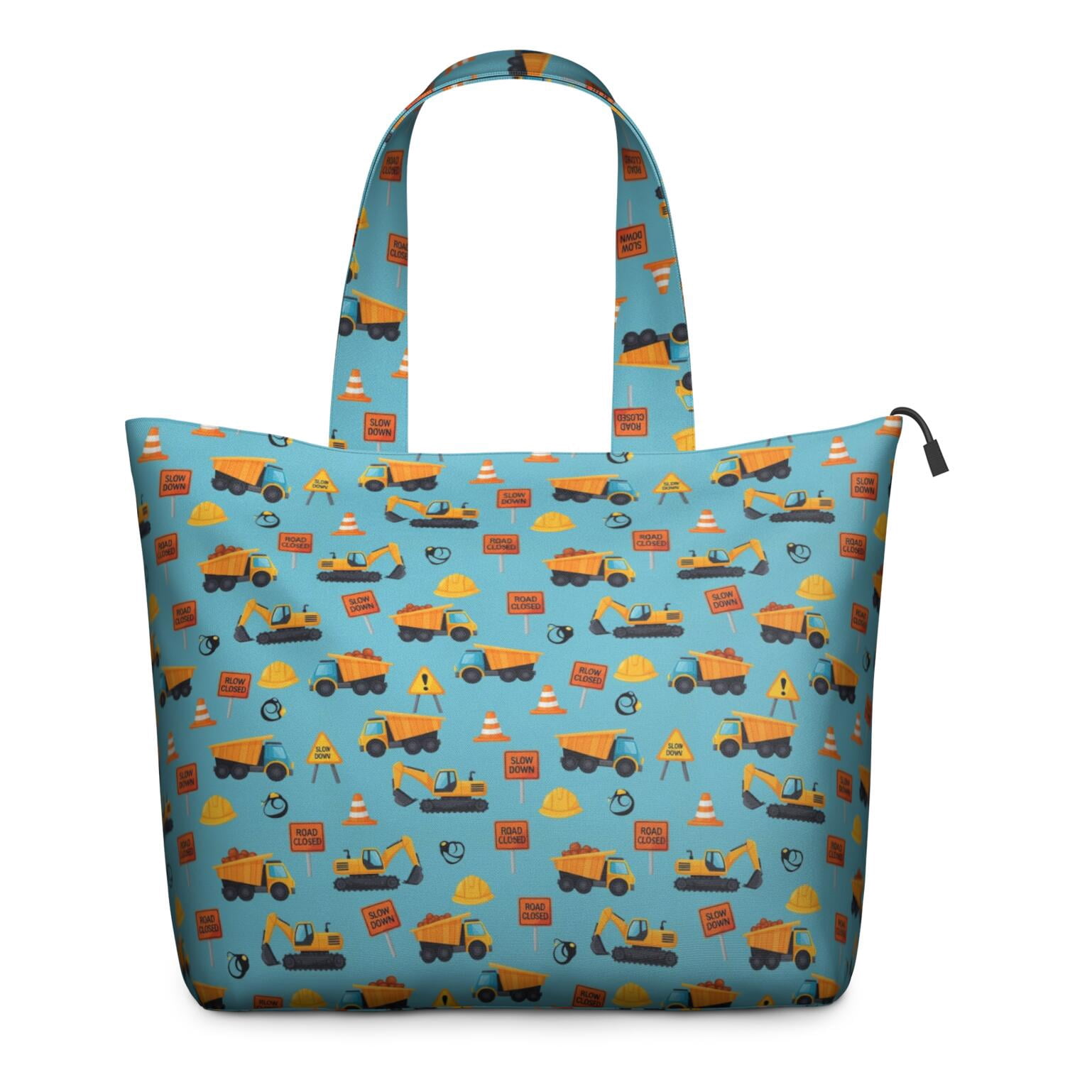 Cartoon Construction Vehicles Road Signs Travel Tote Bags for Women Carry On,Large Weekender Bags for Women Travel,Multi Functional Duffle Bag for Work,Shopping,Sports