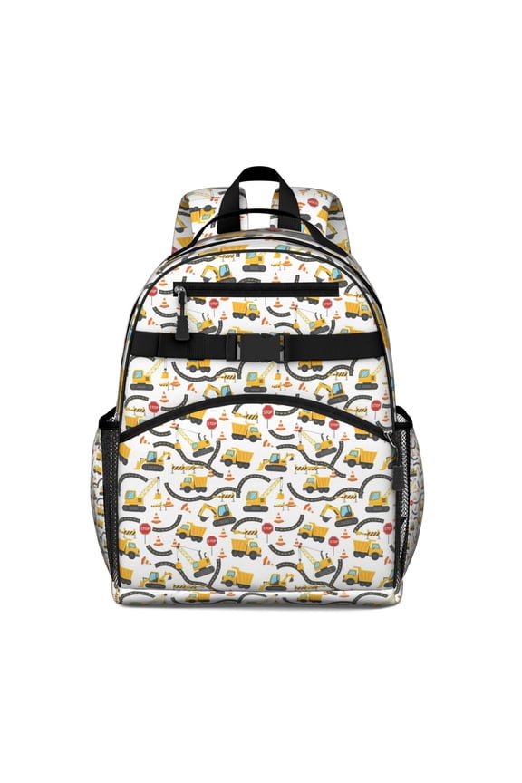 Cartoon Construction Vehicles Roads Backpack for School,Cute School Bag,Schoolbag with Adjustable Shoulder Straps & Padded Back,15.25"x11.5"x5.25"