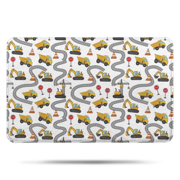 Cartoon Construction Vehicles Roads Bathroom Rugs Mat,Non Slip Microfiber Bathroom Rug,Rubber Backing,Soft Bathroom Mats for Bathroom Floor,Tub and Shower,17x27in(43x68cm)