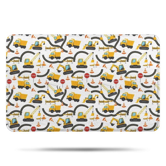 Cartoon Construction Vehicles Roads Bathroom Rugs Mat,Non Slip Microfiber Bathroom Rug,Rubber Backing,Soft Bathroom Mats for Bathroom Floor,Tub and Shower,17x27in(43x68cm)