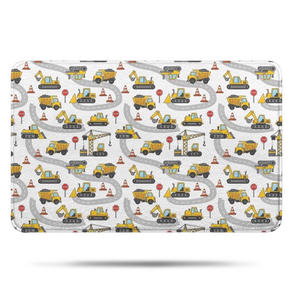 Cartoon Construction Vehicles Roads Bathroom Rugs Mat,Non Slip Microfiber Bathroom Rug,Rubber Backing,Soft Bathroom Mats for Bathroom Floor,Tub and Shower,17x27in(43x68cm)