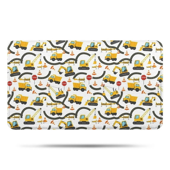 Cartoon Construction Vehicles Roads Bathroom Rugs Mat,Non Slip Microfiber Bathroom Rug,Rubber Backing,Soft Bathroom Mats for Bathroom Floor,Tub and Shower,17x30in(43x75cm)