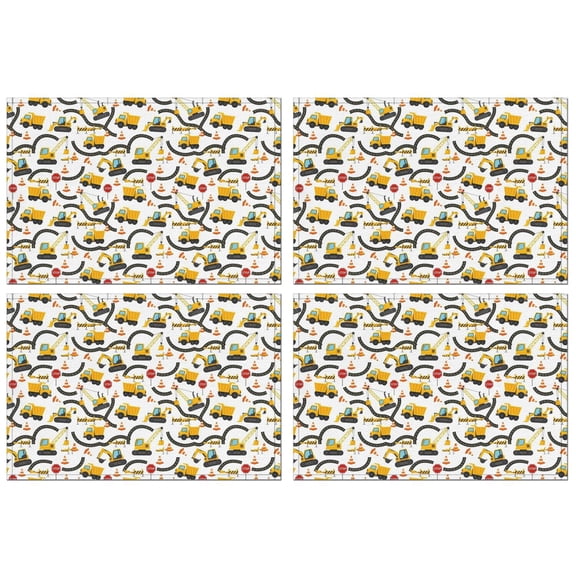 Cartoon Construction Vehicles Roads Summer Placemats Table Placemats Set Of 4-Linen Kitchen Washable Placemats Table Mats 11.8"x17.7" Non-Slip Heat Resistant