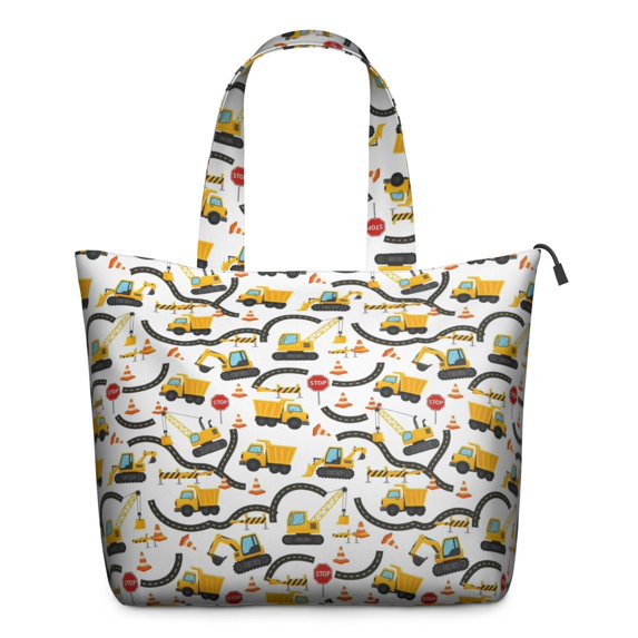 Cartoon Construction Vehicles Roads Travel Tote Bags for Women Carry On,Large Weekender Bags for Women Travel,Multi Functional Duffle Bag for Work,Shopping,Sports