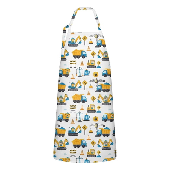 Cartoon Construction Vehicles Safety Signs Apron-Garden Aprons for Women with Pockets-Cotton Linen Waterproof Kitchen Cooking Gardening Aprons Adjustable for Kitchen,Cooking,BBQ and Salon 33x27 Inch