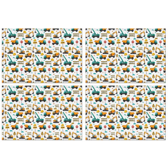 Cartoon Construction Vehicles Safety Signs Summer Placemats Table Placemats Set Of 4-Linen Kitchen Washable Placemats Table Mats 11.8"x17.7" Non-Slip Heat Resistant