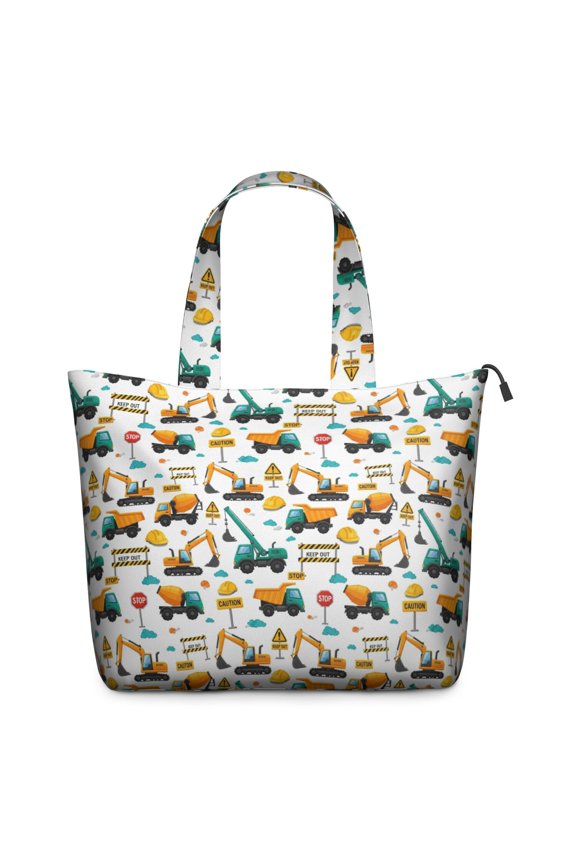 Cartoon Construction Vehicles Safety Signs Travel Tote Bags for Women Carry On,Large Weekender Bags for Women Travel,Multi Functional Duffle Bag for Work,Shopping,Sports