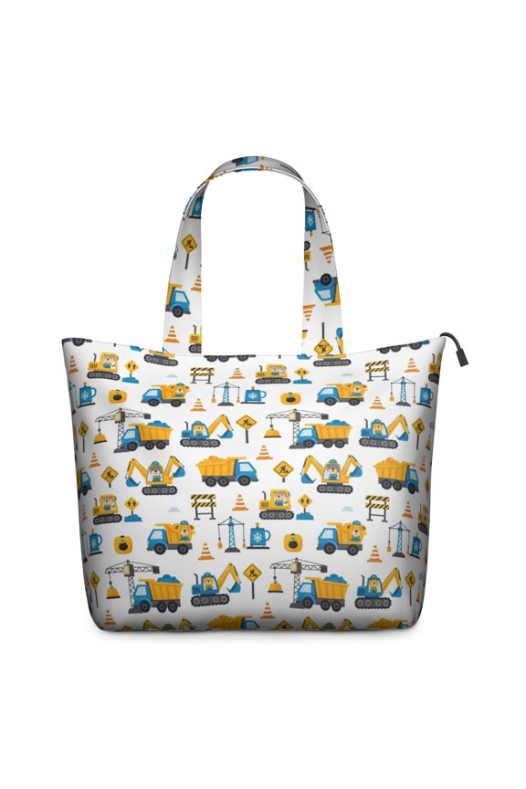 Cartoon Construction Vehicles Safety Signs Travel Tote Bags for Women Carry On,Large Weekender Bags for Women Travel,Multi Functional Duffle Bag for Work,Shopping,Sports