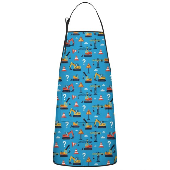 Cartoon Construction Vehicles Signs Apron-Garden Aprons for Women with Pockets-Cotton Linen Waterproof Kitchen Cooking Gardening Aprons Adjustable for Kitchen,Cooking,BBQ and Salon 33x27 Inch