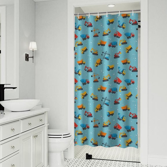 Cartoon Construction Vehicles Snowflakes Shower Curtain 36"x72" ,Bathroom Decorative Shower Curtains Set with 12 Hooks,Modern Waterproof Washable Shower Curtain