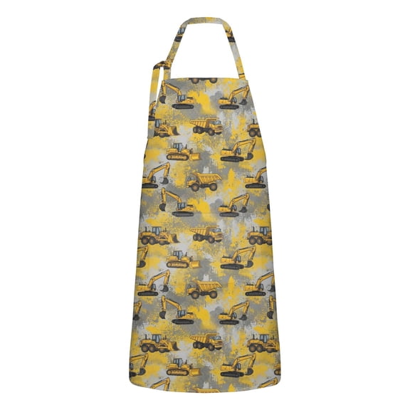 Cartoon Construction Vehicles Splashes Apron-Garden Aprons for Women with Pockets-Cotton Linen Waterproof Kitchen Cooking Gardening Aprons Adjustable for Kitchen,Cooking,BBQ and Salon 33x27 Inch