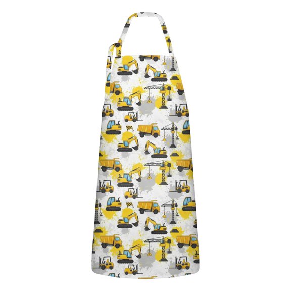Cartoon Construction Vehicles Splashes Apron-Garden Aprons for Women with Pockets-Cotton Linen Waterproof Kitchen Cooking Gardening Aprons Adjustable for Kitchen,Cooking,BBQ and Salon 33x27 Inch