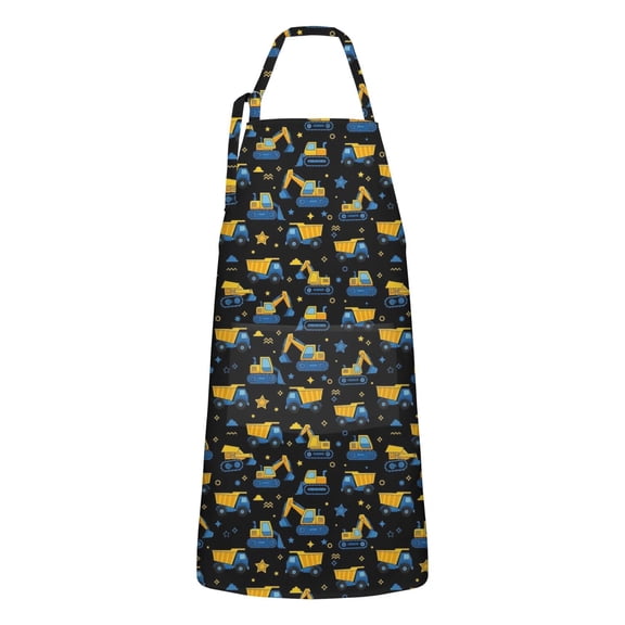 Cartoon Construction Vehicles Stars Apron-Garden Aprons for Women with Pockets-Cotton Linen Waterproof Kitchen Cooking Gardening Aprons Adjustable for Kitchen,Cooking,BBQ and Salon 33x27 Inch