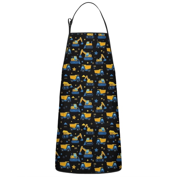 Cartoon Construction Vehicles Stars Apron-Garden Aprons for Women with Pockets-Cotton Linen Waterproof Kitchen Cooking Gardening Aprons Adjustable for Kitchen,Cooking,BBQ and Salon 33x27 Inch